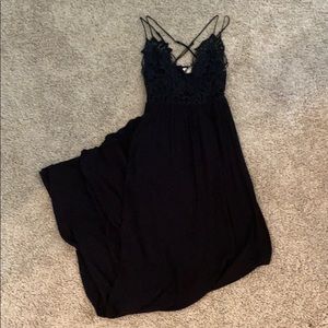 Boho black maxi dress with lace chest area